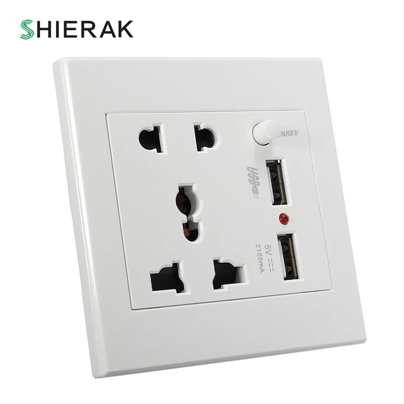SHIERAK 2.1A 5 в два порта USB Универсальная стандартная розетка для дома настенное