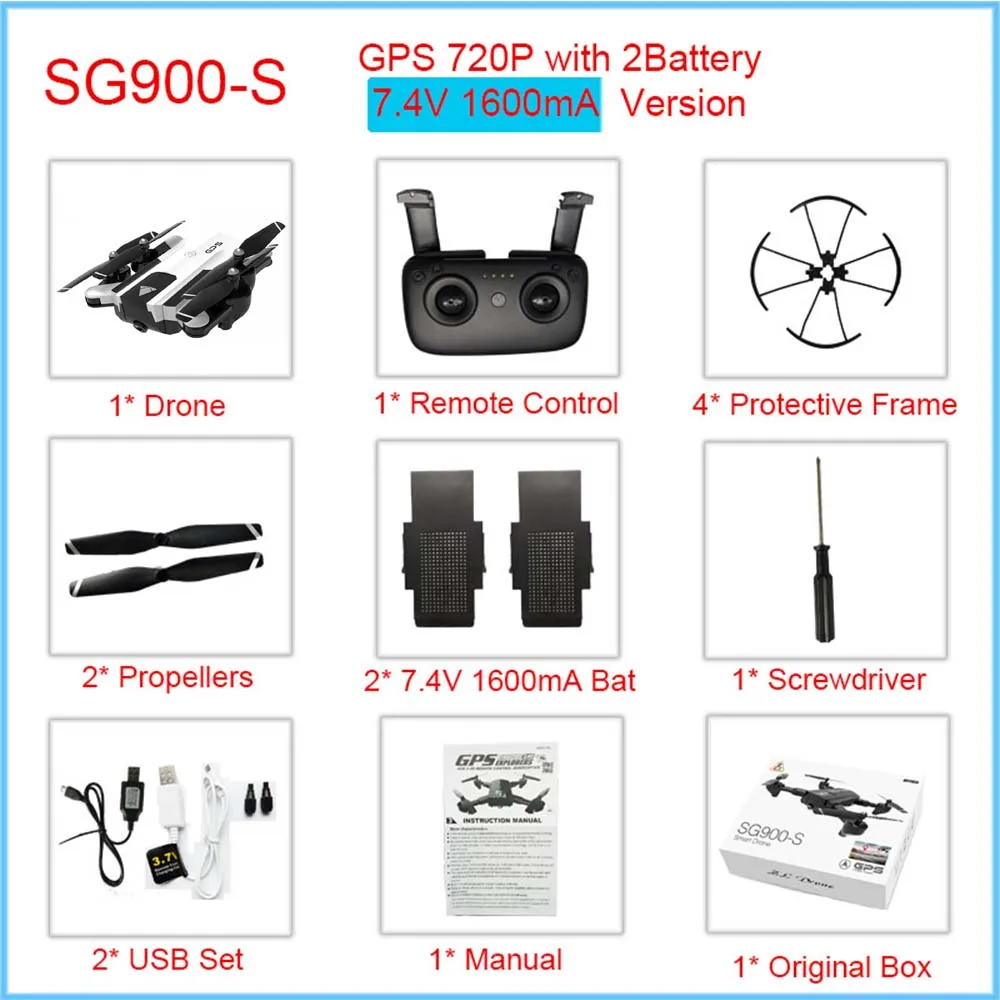 Профессиональный gps Дрон с wifi FPV 1080P 720P HD камера SG900S 20minis Flying Follow Me Hold складной Радиоуправляемый Дрон вертолет - Цвет: White720p2BBox