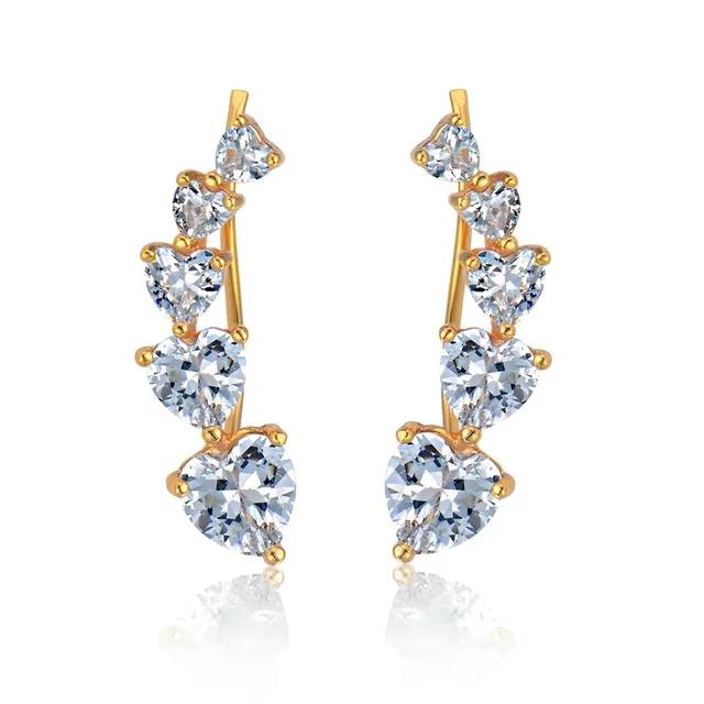 Women S Earring Gold Color Rhinestone Heart Cilp Earrings For Woman Women S Earring Gold Color Rhinestone Heart Cilp Earrings For Woman Trendy Clip On Female Jewelry