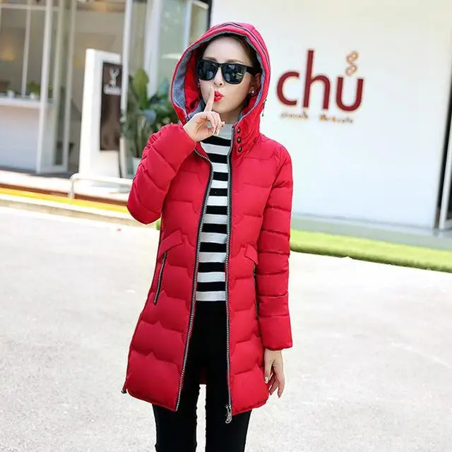 Lusumily, Зимняя женская куртка с капюшоном, теплая, плюс размер, XL-7XL, хлопковое пальто с подкладкой, женские тонкие длинные куртки, женские парки, верхняя одежда - Цвет: Red