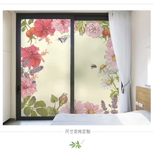 Пользовательские свежие самоклеющиеся цветы оконная пленка, окна и двери наклейка матовое стекло, электростатические наклейки двери ванной комнаты