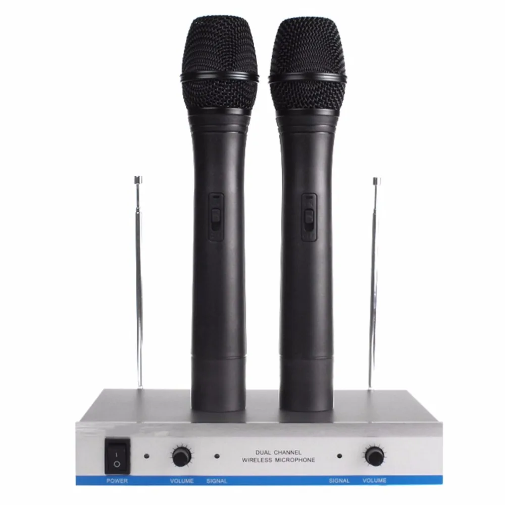 

Wireless Microphone Professional System Handheld Style Karaoke Microphone Long Range Dual Channel Mic Transmitter