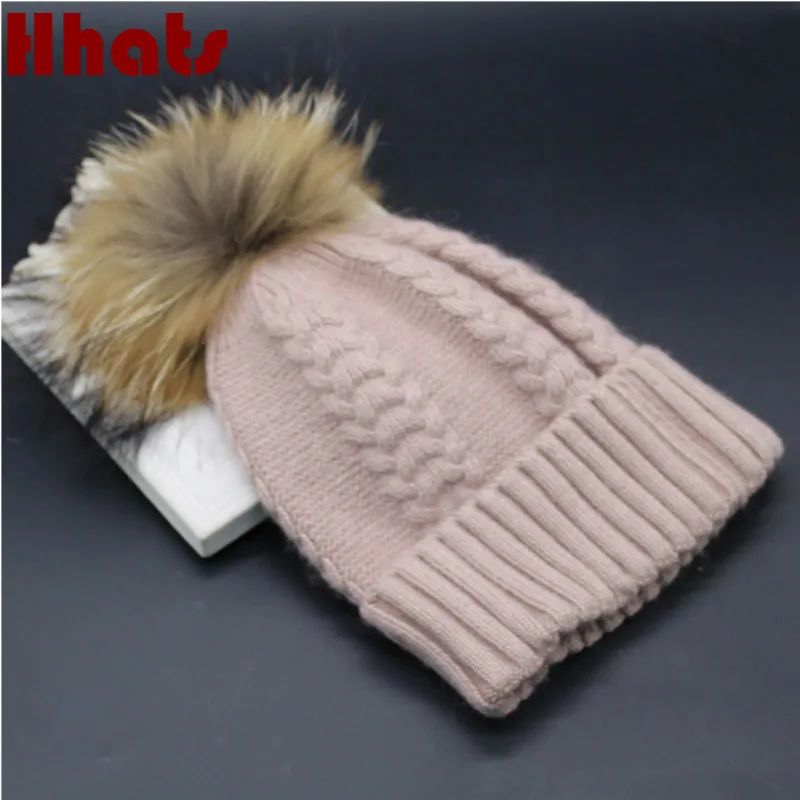

Which in shower genuine raccoon fur pompom super warm wool winter hat for women girl knitted female fur ball wool beanie cap