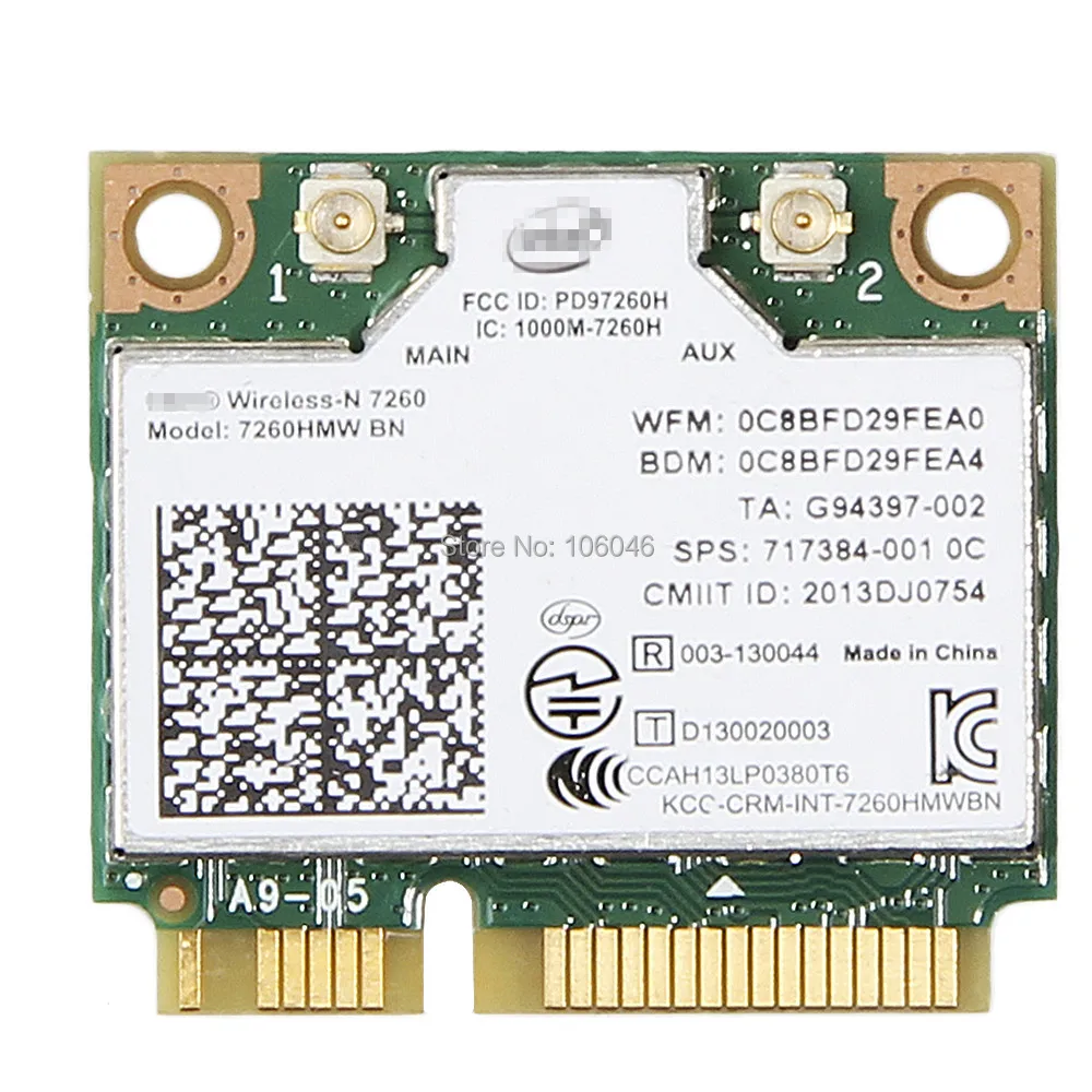 Беспроводной сетевой адаптер Wlan для Intel 7260 7260HMW BN 802.11bgn 300 Мбит/с Wifi+ Bluetooth 4,0 половинная Мини карта PCI-E подходит для Dell Asus