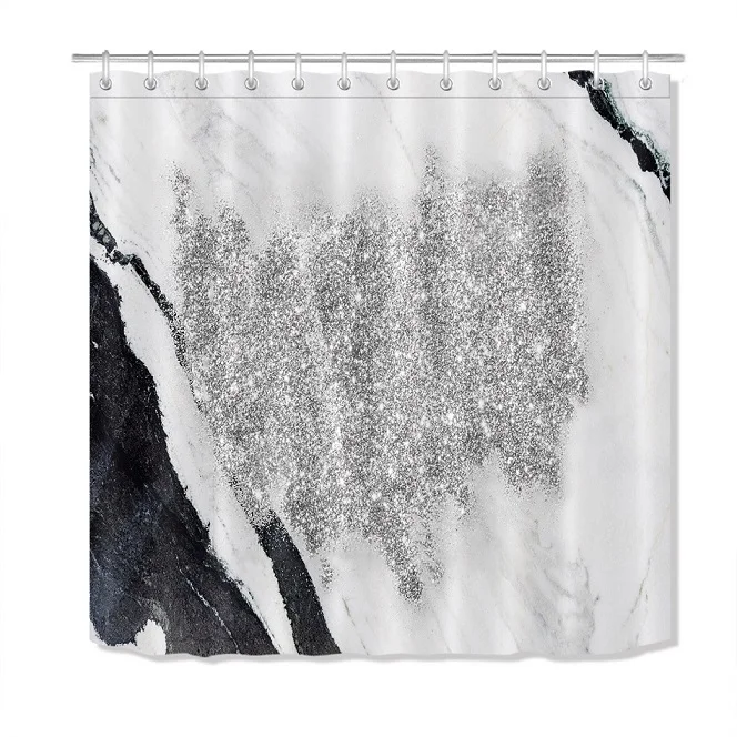 LB черно-белый мраморный узор Серебряные звезды занавески для душа s Водонепроницаемая занавеска для ванной полиэстер ткань для ванной домашний декор - Цвет: Only curtain