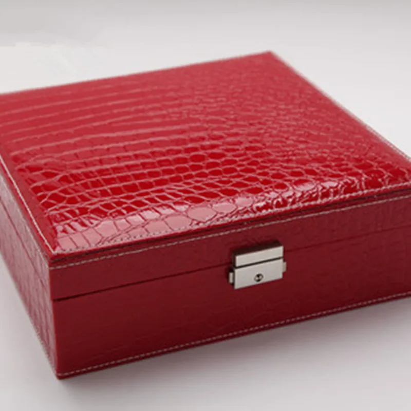 2017 New style Crocodile Pattern Leather Jewelry Box Fashion Jewelery Box With Mirror Double Layers Store Box Jewelry Packaging