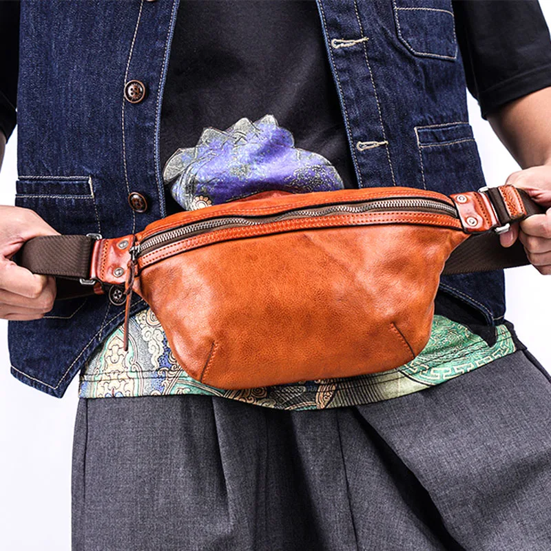 AETOO Retro chest bag men's leather handmade casual shoulder bag diagonal cross bag leather men's pockets tide soft leather