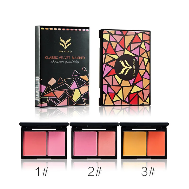 HUAMIANLI Professional Double Color Blusher Palette Cosmetics Long Lasting Face Blush Matte Powder Maquiagem Natural | Красота и