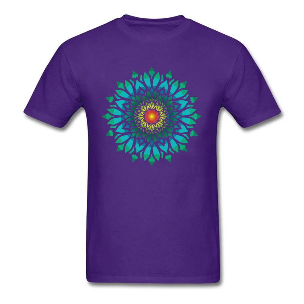 All Cotton Male Short Sleeve Blooming Sun Flower Mandala Top T-shirts Custom Tops Tees Fitted Casual O-Neck T Shirt Blooming Sun Flower Mandala purple