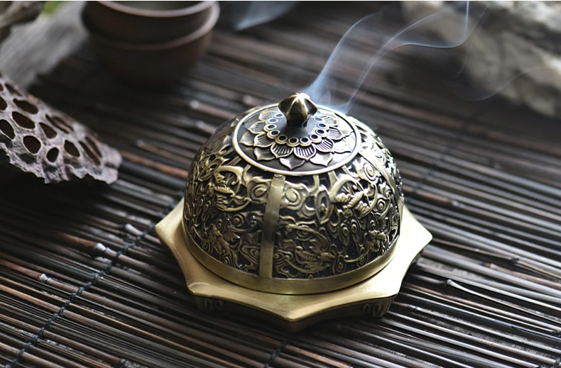 

Lotus Crafts Carved Alloy Incense Burner Quemador Incienso Sculptures Joss Aromatherapy Furnace Home Plate Sandalwood Holder