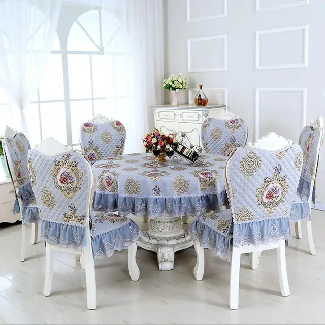 Dining Room Table Linens white table linens oval Sunnyrain 7 Piece Lace Luxury Round Table Cloth Set Tablecloth Chair Cover For Dining Room Dining Room Table Linens dining room table linens gallery with white tablecloth wonderful Sunnyrain 7 Piece Lace Luxury Round Table Cloth Set Tablecloth Chair Cover For Dining Room