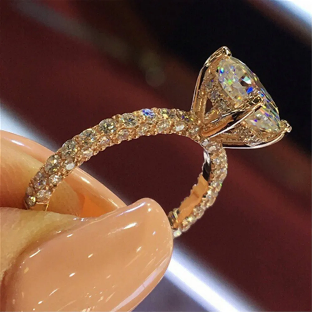 Modyle 2019 Fashion Luxury Women Engagement Jewelry Silver Color and rose gold Full Round Zircon Female Wedding Finger Ring size