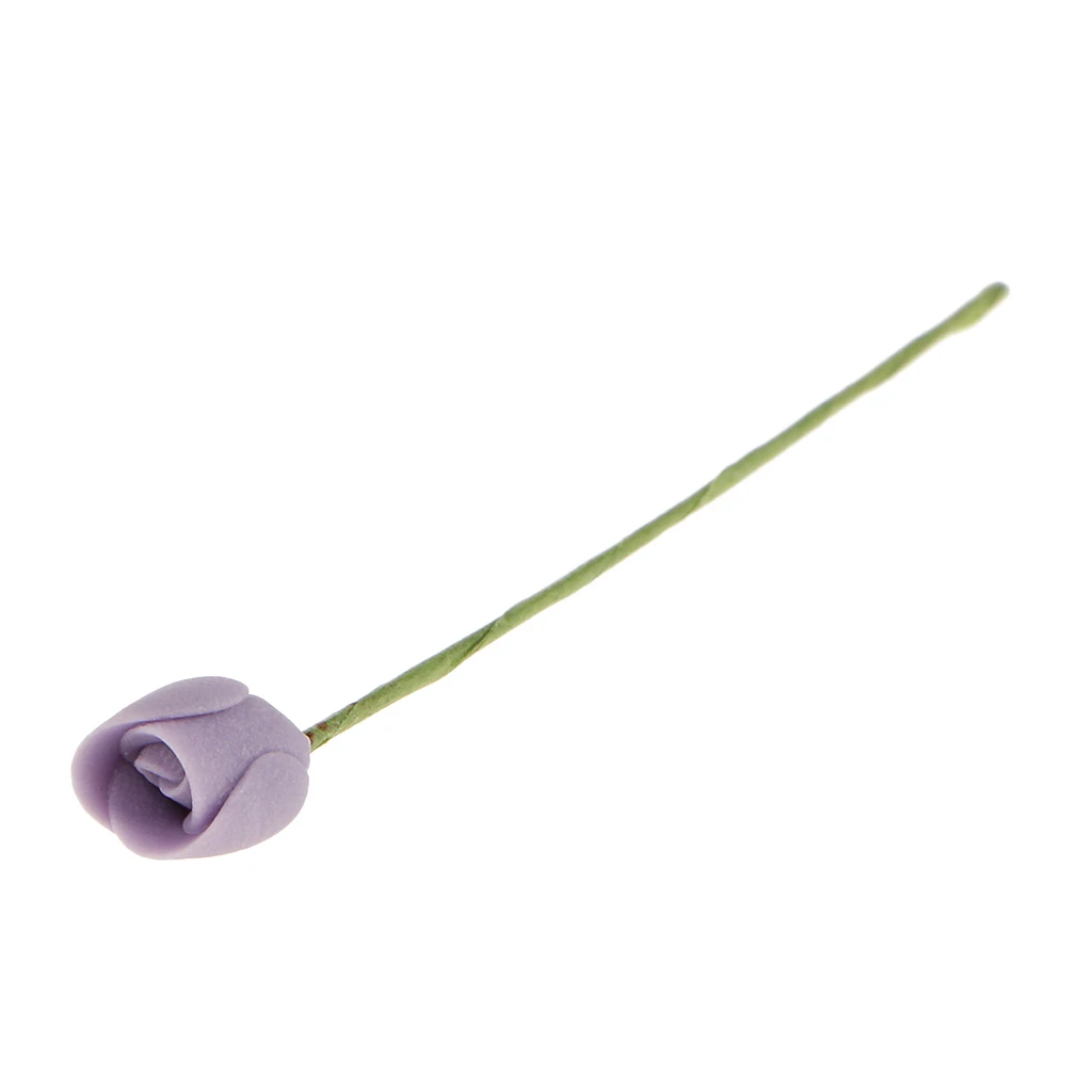 1:12 Mini Purple Clay Tulips Flowers for Dollhouse Miniature Garden Accs