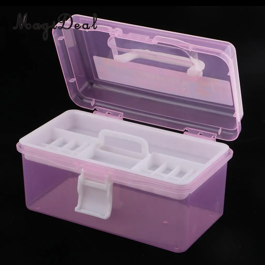 2 Layer Plastic Clear Jewelry Beads Sewing Painting Tools Organizer, Household Medicine Storage Box Case Container with Handle