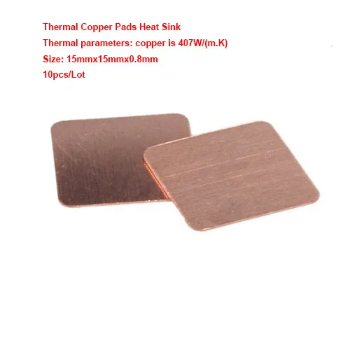 

New Premium 10pcs/lot 15x15x0.8mm DIY Copper Shim Heatsink thermal Pad for Laptop GPU CPU VGA Chip RAM Copper Heat sink