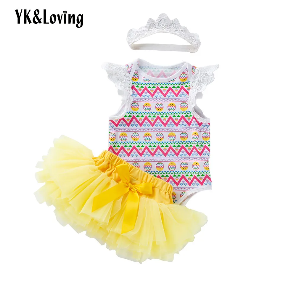 

YK&Loving Easter Day Baby Rompers Tutu Skirt Sleeveless Spring Summer Casual Baby Girl Skirts Newborn Baby Clothing Sets 3PCS