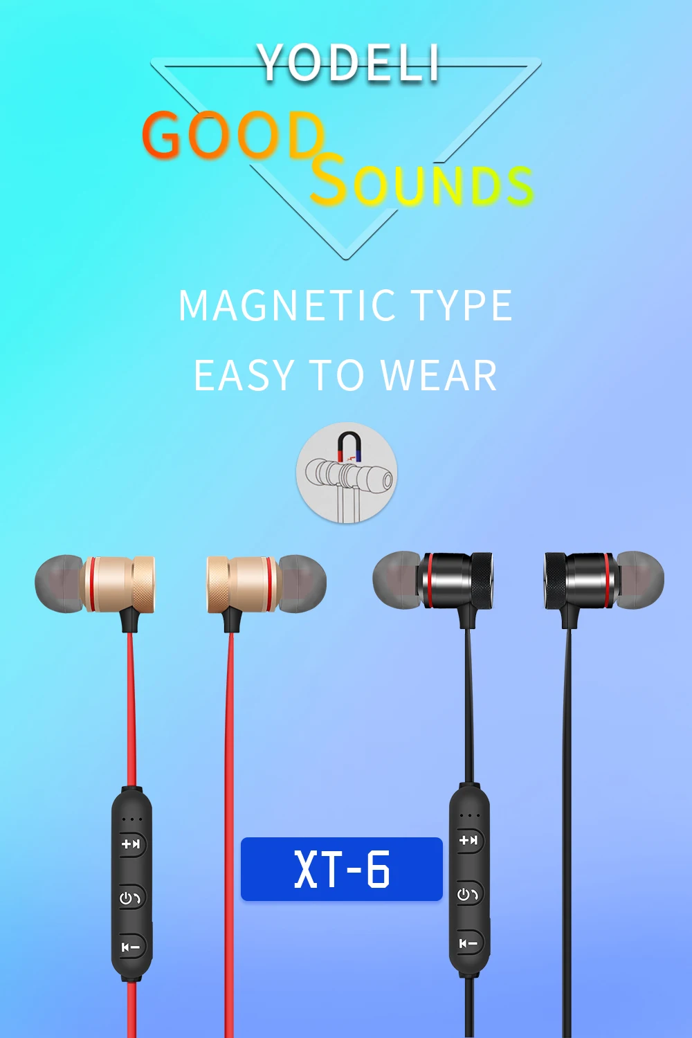 YODELI V4.1 Bluetooth Headset Metal Magnetic Wireless Stereo Earphone Headphones with Mic Sports Earphone Earbud for Sweatproof (9)