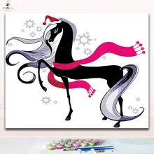 Мультфильм креативная лошадь с шарфом и шапкой художественные картины Рисование краски по номерам с цветами как детский Рождественский подарок