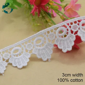 

5yards 3cm wide 100% Cotton embroid lace sewing ribbon guipure trim wedding lace DIY Garment Accessories african doll lace#3927