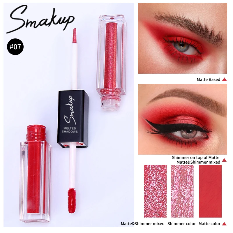 SMAKUP Double Liquid Eye Shadow Brightening Eye Shadow Longlasting Matte Shimmer Eye Shadow Diamond Pearlescent Eye Makeup TSLM1