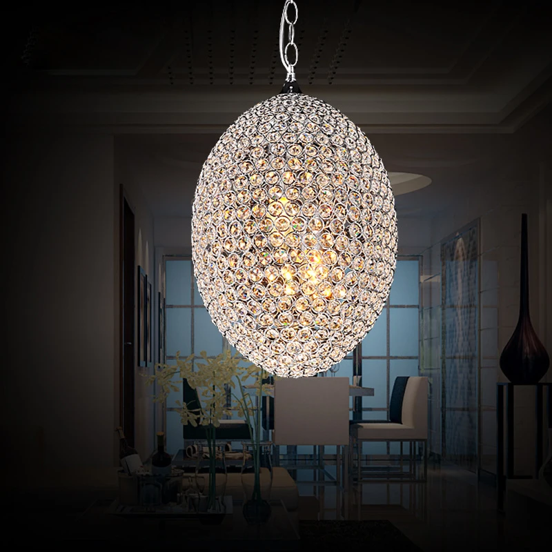 

Luxury creative egg shape crystal pendant lamp dinning room pendant lighting with led bulbs 110v 220v free shipping