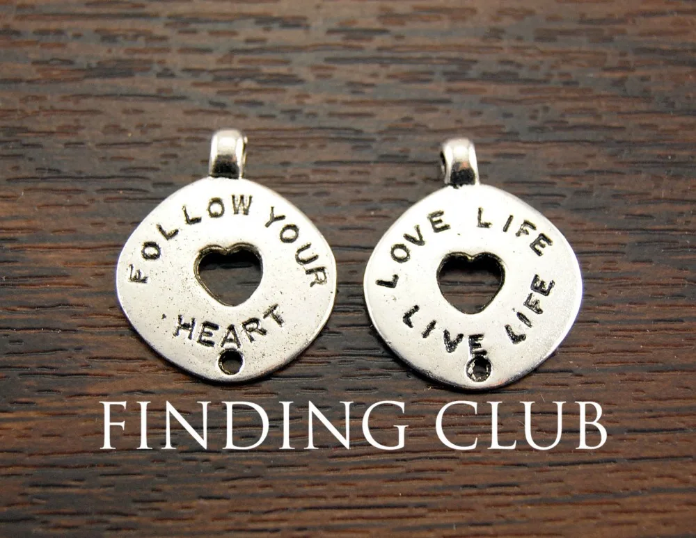 

20 pcs Affirmation Charms Follow your Heart Love Life Live Life Antique Silver DIY Metal Bracelet Jewelry Findings A1010