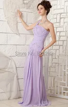 New Light Purple A Line One Shoulder Beading Sleeveless Floor Length 2015 Chiffon Prom Gown Long