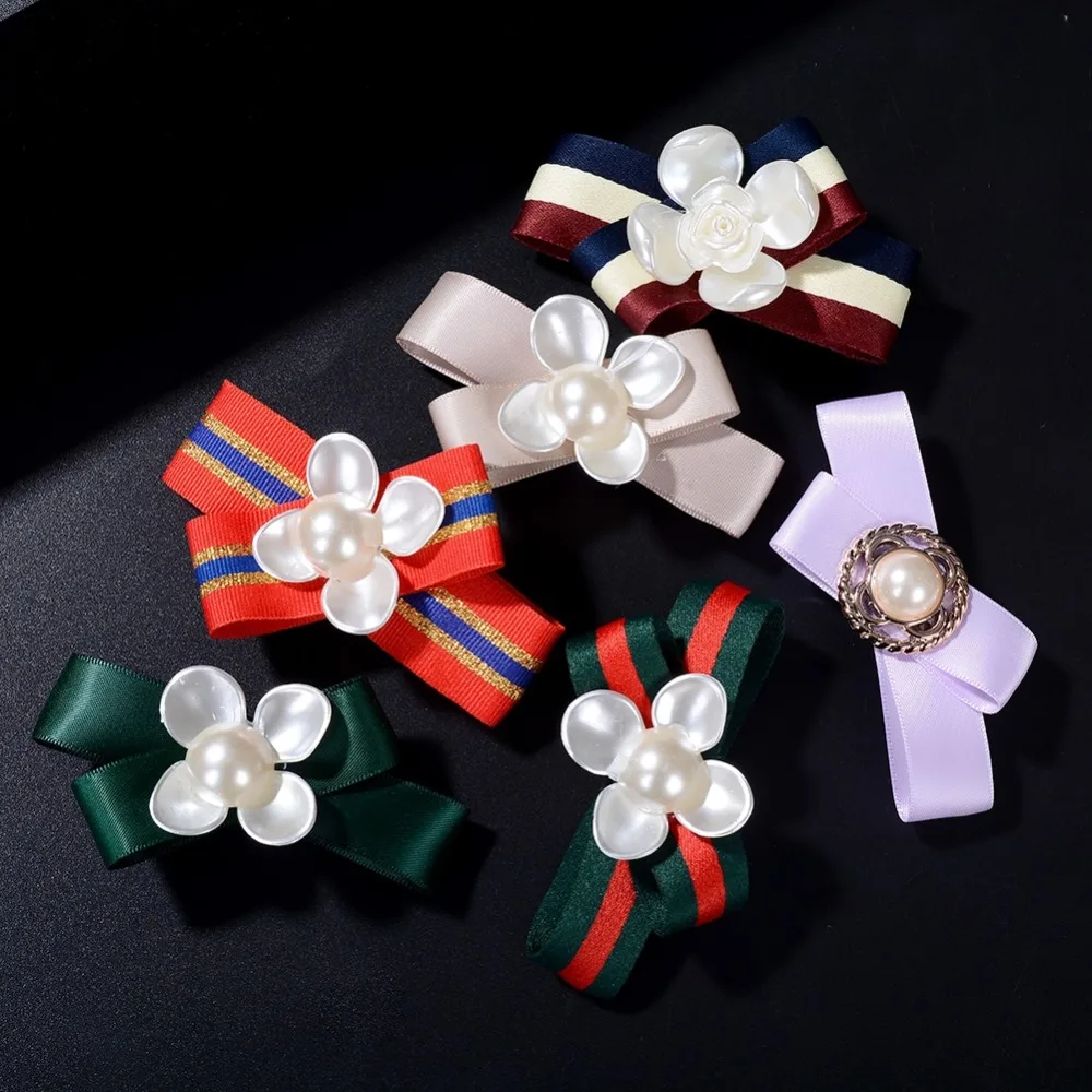 Women Ladies Four-Petal Flower Fabric Bowknot Hair Clips Temperament Simulated Pearl Hairpin Spring Accessories | Украшения и