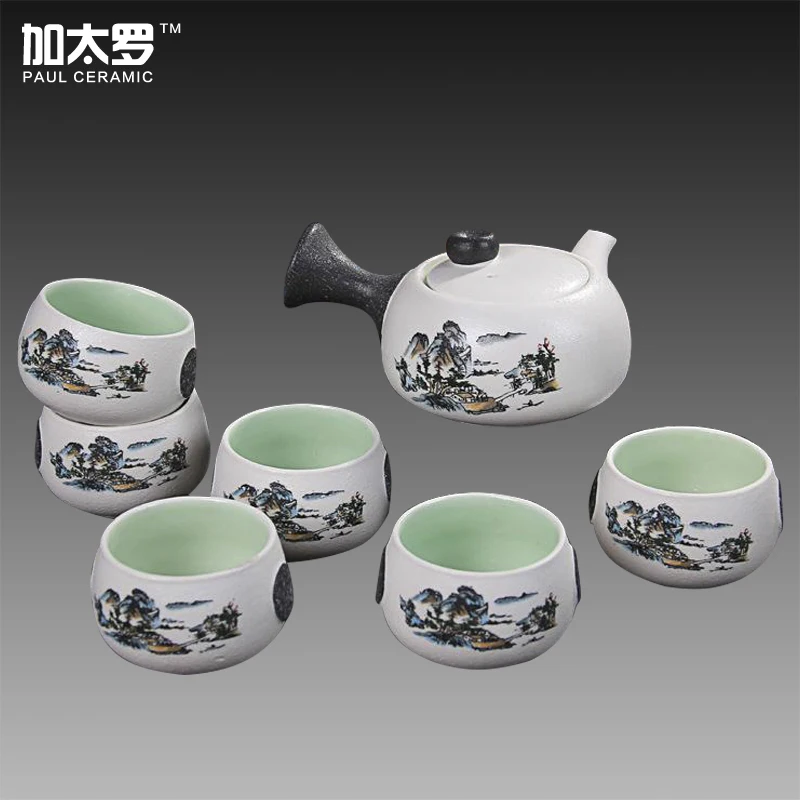 Paul Ceramic Pigmented 7 Pcs Chinese Tea Sets, 1 Teapot 6 Teacups, Good Quality Elegant