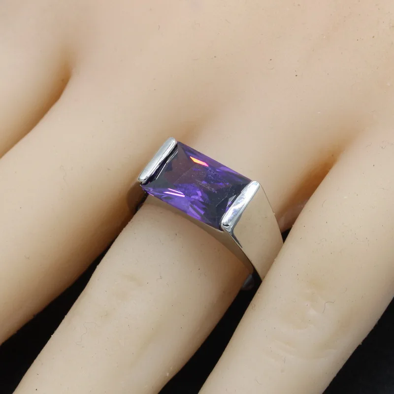 Геометрический Фиолетовый кубического циркония 925 пробы Серебряное кольцо для