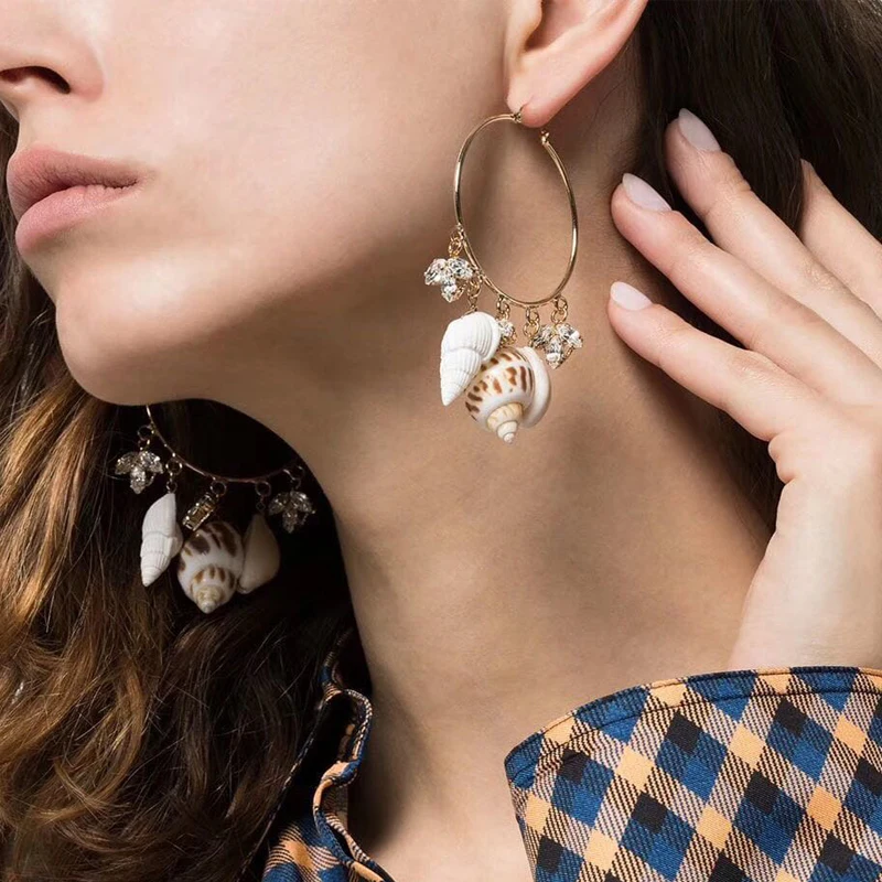 

Statement za Geometric Pearl Hoop Earrings Unique Irregular Shell Earrings For Women Fashion party Jewelry Boho Shell Bijoux