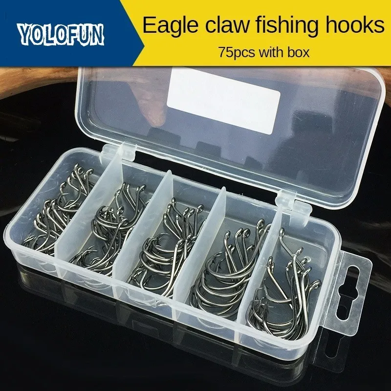 

75pcs High Carbon Steel Fishing Hook Set 1# 1/0# 2/0# 3/0# 4/0# Eagle Claw Barbed With Hole For Fishing Accessories Pesca
