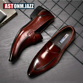 

Mens Casual Shoes' Slip-On Loafers Genuine Leather Shoes Men Classic Wedding Shoe Black Heeled Casual Shoes Men Leather Oxfords