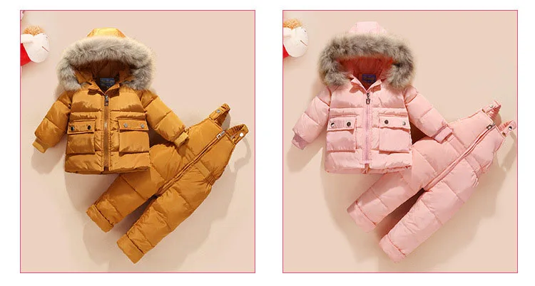 New Winter 2018 Baby Clothes Sets Boy & Girl Duck Down Fur Hooded Jacket And Pants Clothing Suits Kids Thick Warm Two-Piece Sets (12)