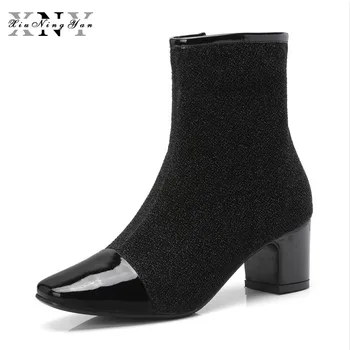 

XiuNingYan Women Shoes Woman Ankle Boots Genuine Leather 2018 Spring Autumn Sexy Pumps with Fashion Zip Brand Luxury Decoration