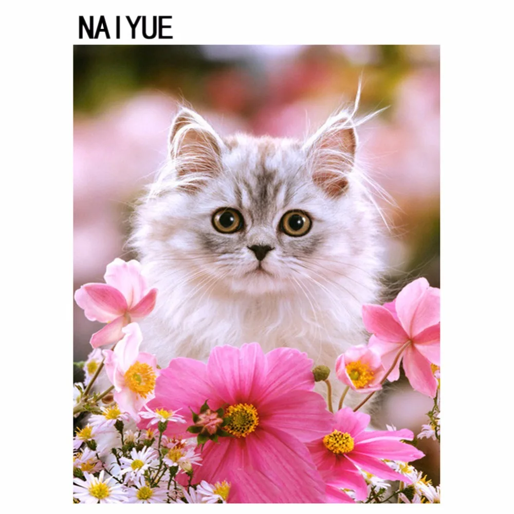Diamond embroidery The cat flowers Diy 5d diamond painting square drill