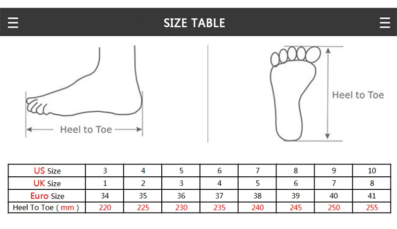 women shoes table 1