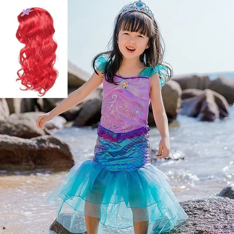 

Baby Girls The Little Mermaid Tail Ariel Princess Dress Child Cosplay Costume Kids wig Christmas new year wig party birthday