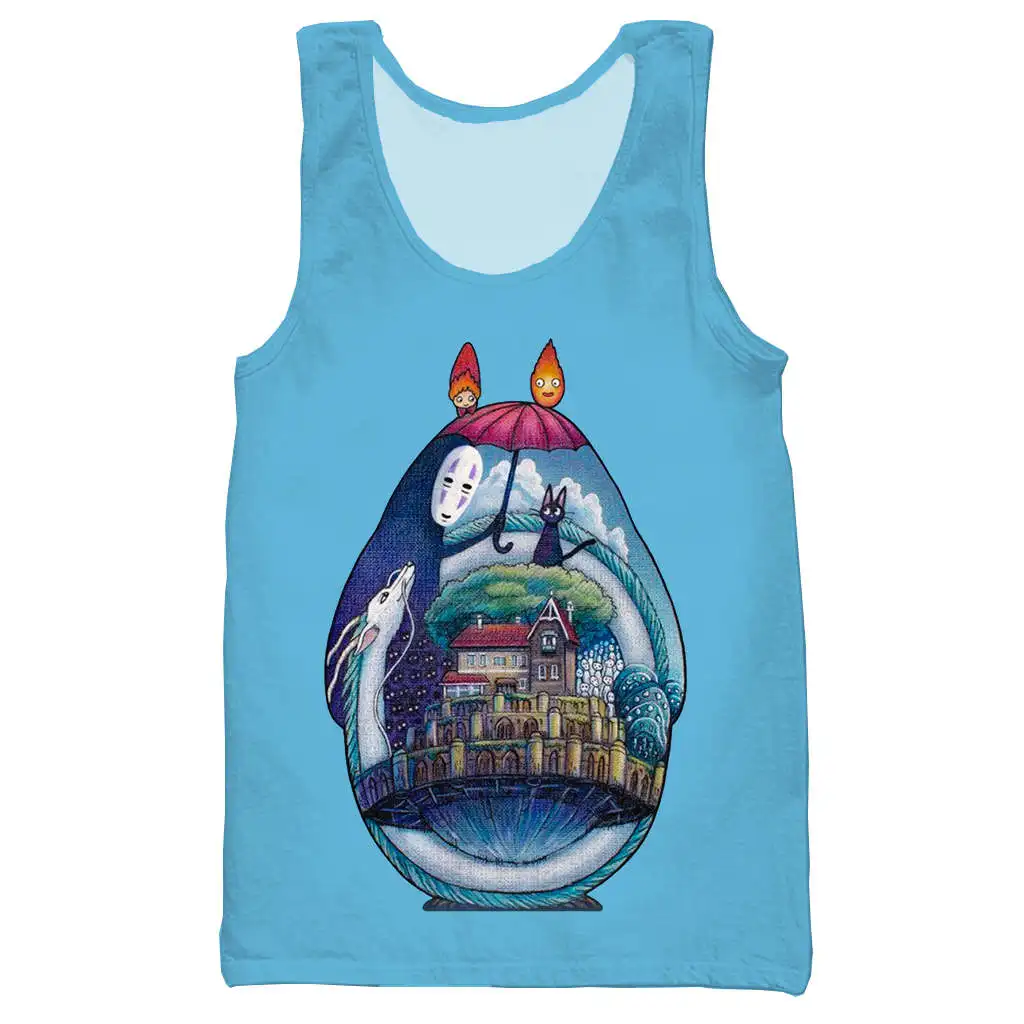Hayao miyazaki cartoons 3D printed tank top for men fashion summer tank top work out men women tank tops halter tank top