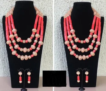 

Fabulous Nigerian Wedding Coral Necklace Jewelry Set Indian Gold Bridal Statement Necklace Set African Jewelry Free Ship NCL239