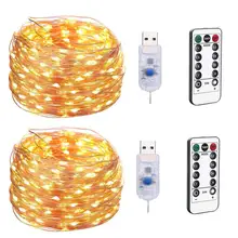 Tira de luces LED USB con Control remoto 5 M/10 M 50/100LED, cadena de luces 20 M, cable de cobre para decoración de bodas, navidad, vacaciones