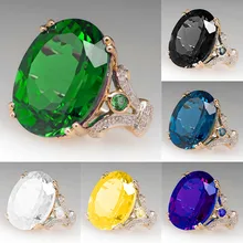 Anillo de piedra verde azul negro grande de lujo para mujer 925 anillos de boda de circonita de plata para mujer anillo de compromiso de amor nupcial(China)