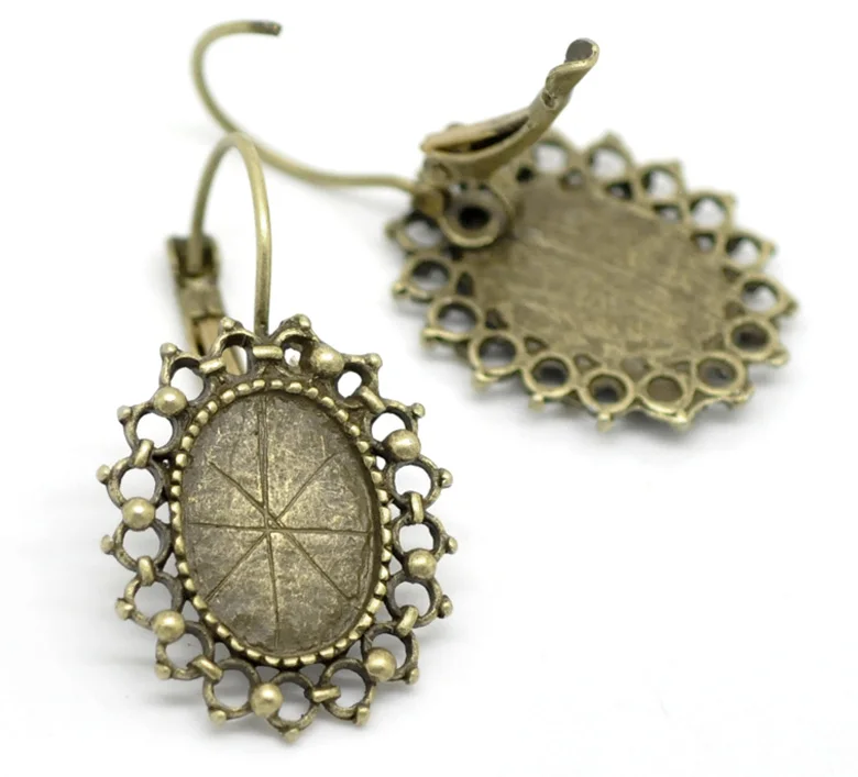 

Copper Earrings Findings Oval Antique Bronze Cabochon Settings(Fits 14mm x 10mm)3.5cm(1 3/8")x 20mm(6/8"),2 PCs new