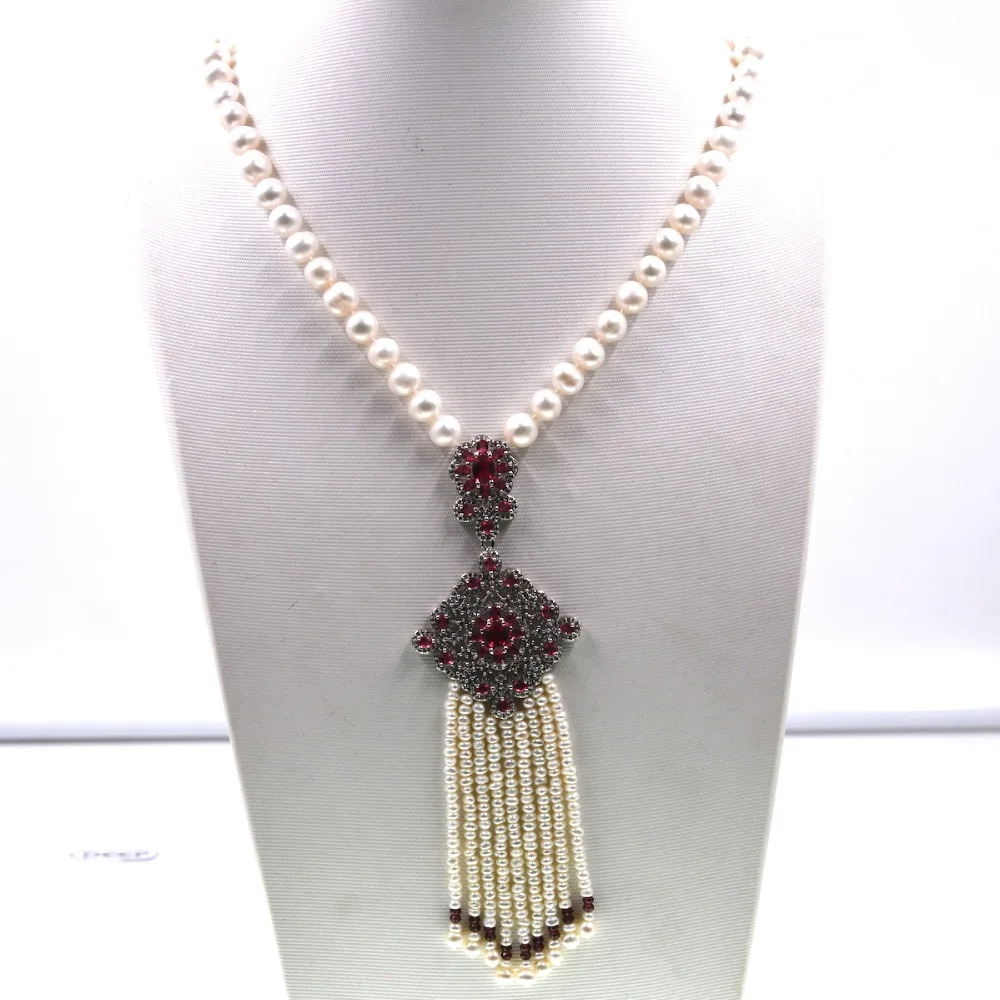 

2019 Europe Brand Luxury Natural Freshwater Pearls Hot Rhinestone Long Pearl Sweater Necklace Women Hot Selling