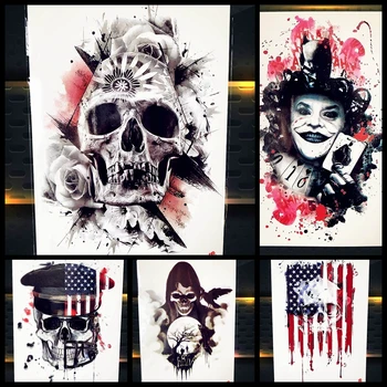 

Long Lasting Black Ghost Men Tattoo Arm 3D Stickers Summer Style Women Makeup Tips Temporary Tattoo Halloween Men Body Art Tatto