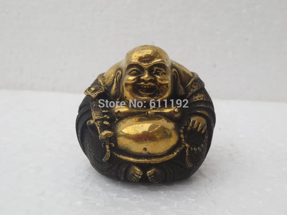 

Chinese antique old bronze gilt smiley Buddha statue wishful lucky Figurine
