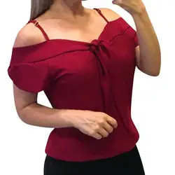 Блузка с открытыми плечами женская шифоновая летняя блузка с коротким рукавом Уличная Повседневная офисная блузка женская blusas mujer de moda 2019