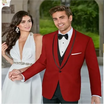 

New Arrival Men's Suits Custom Made Red Men Groom Tuxedo One Button Men Suit Wedding Prom Tuxedos 3 Piece Suit for Groom