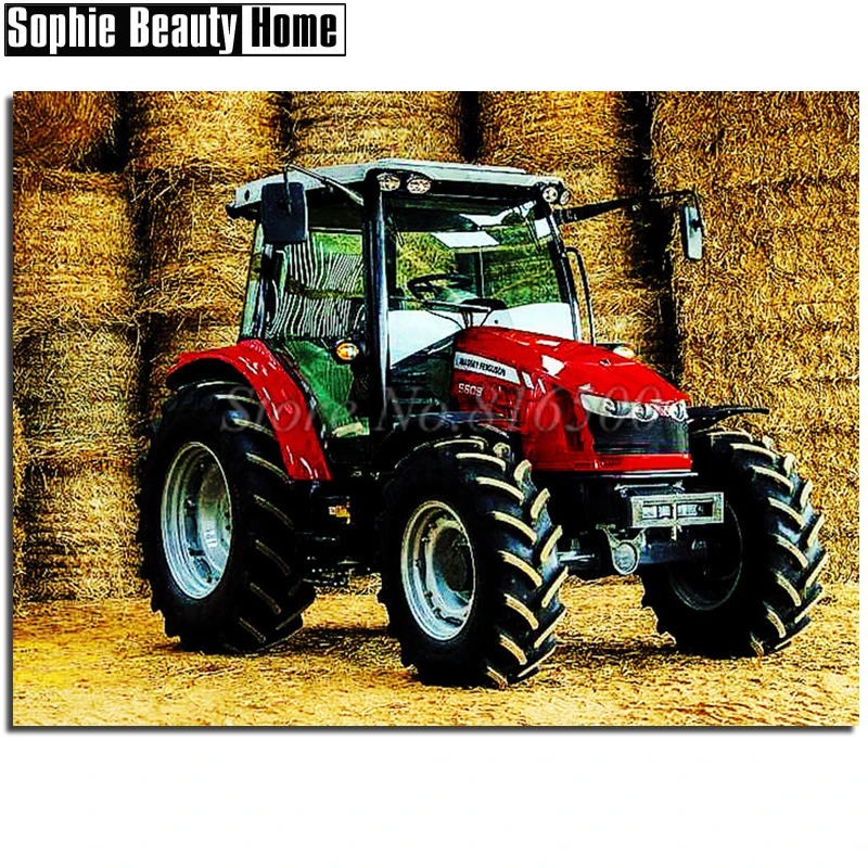 

DIY Diamond Painting Accessories Diamond Mosaic Cross Stitch Red Tractor by Haystack Full Diamond Embroidery Wall Decor 192017