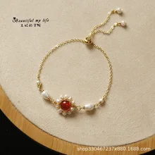 Новинка 925, женские модные ювелирные изделия, натуральный пресноводный жемчуг, ручная обмотка, красный натуральный камень, женский браслет